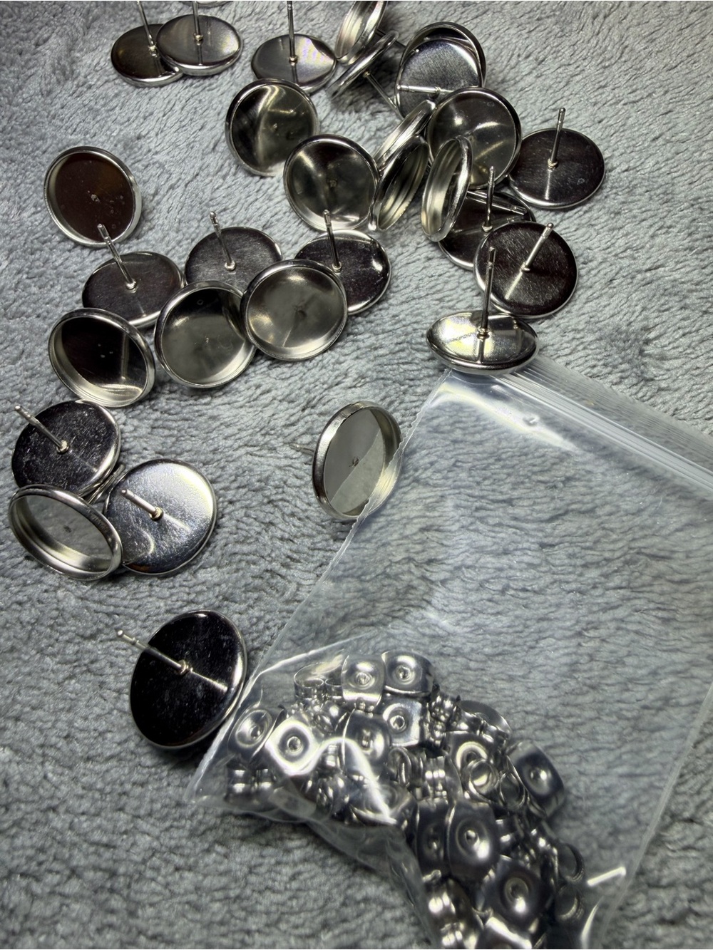 12 mm round earrings 20 pair for craft. Stainless steel. Round hoops included.